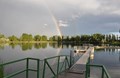 Lake with Rainbow and Dock