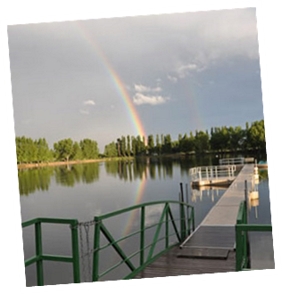Lake with Rainbow and Dock