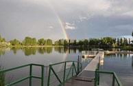 Lake with Rainbow and Dock