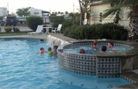 Families enjoy the pool