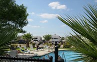 Looking across the pool
