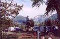 Looking through the shady full hookup sites towards the Absaroka Mountains.