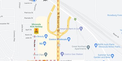 Driving Directions to Missoula KOA Holiday Campground