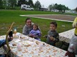 Pancake Breakfast with sausage, juice and coffee Photo