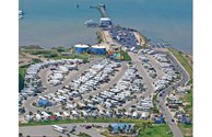 Bird's eye view of our Bayside Resort with 200 RV sites and 22 deluxe rental accommodations
