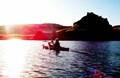 Kayaks at sunset