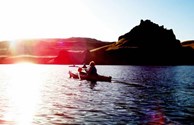 Kayaks at sunset