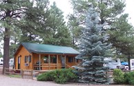 Our chalet is nestled among the pines.