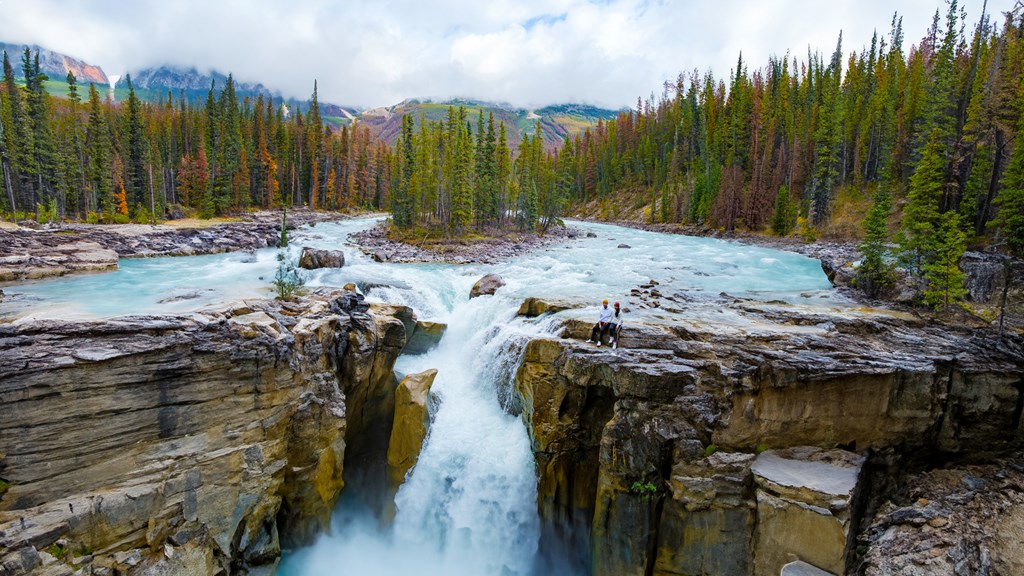 Sunwapta Falls Jasper National Park, Canada. Canadian Rockies during Autumn fall season