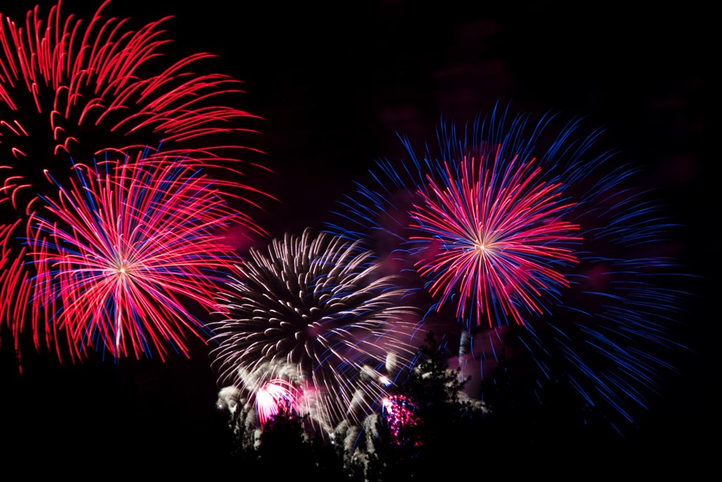 A Fourth of July firework display over Lake Tahoe, California.