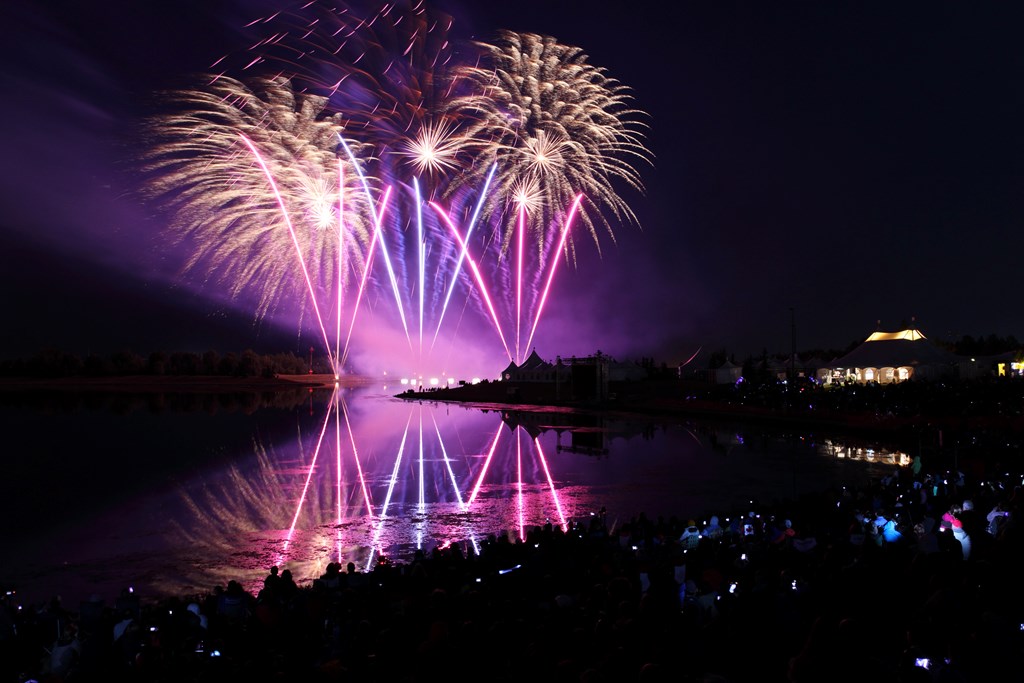 GlobalFest Fireworks at night in Calgary Alberta Canada