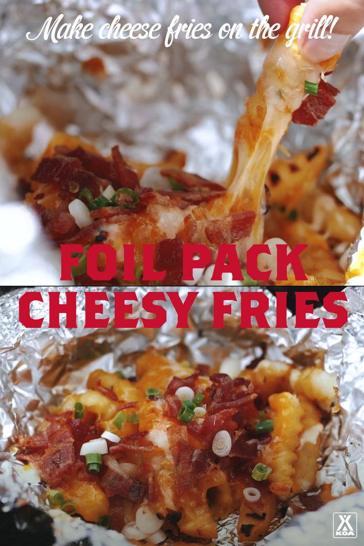 Make Foil Pack Cheesy Fries - Cheese fries made on a grill!