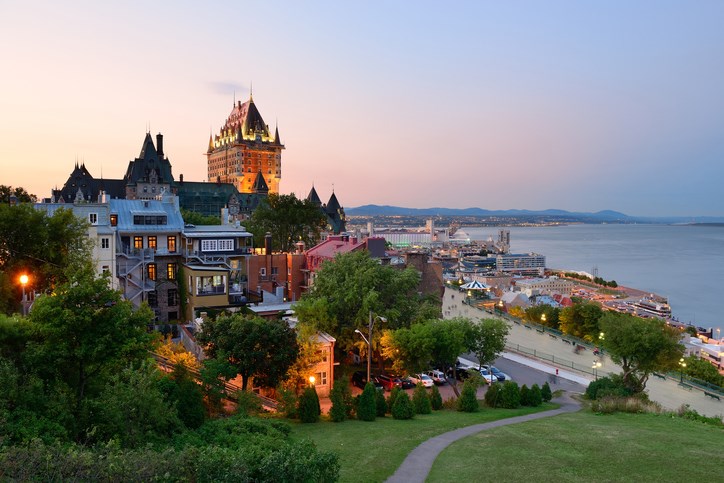 Old buildings in Quebec City at dusk