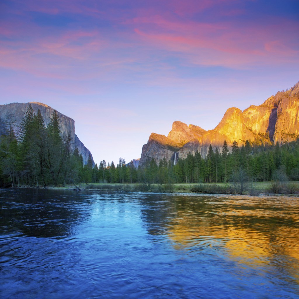 Yosemite Merced River el Capitan and Half Dome