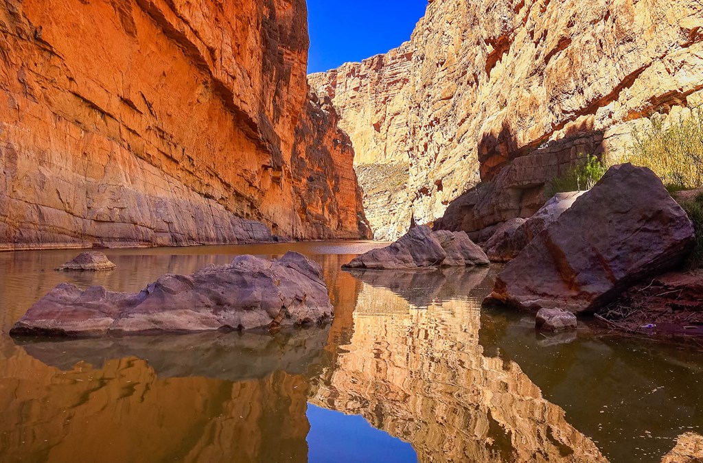 Rio Grande river flows through Santa Elena Canyon in Big Bend National Park