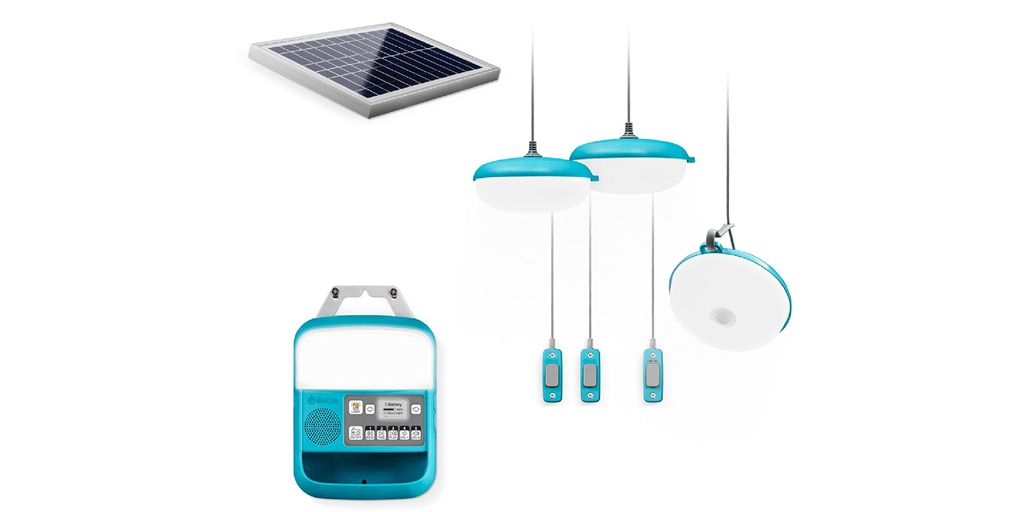 Set of solar lights on white background.