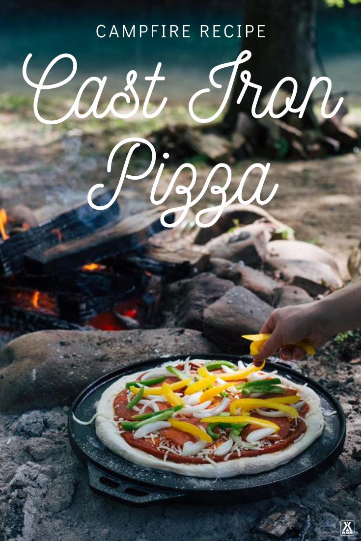 Make pizza over the campfire? You bet! Use this easy recipe to make pizza in your cast iron. #castiron #camping #campcooking