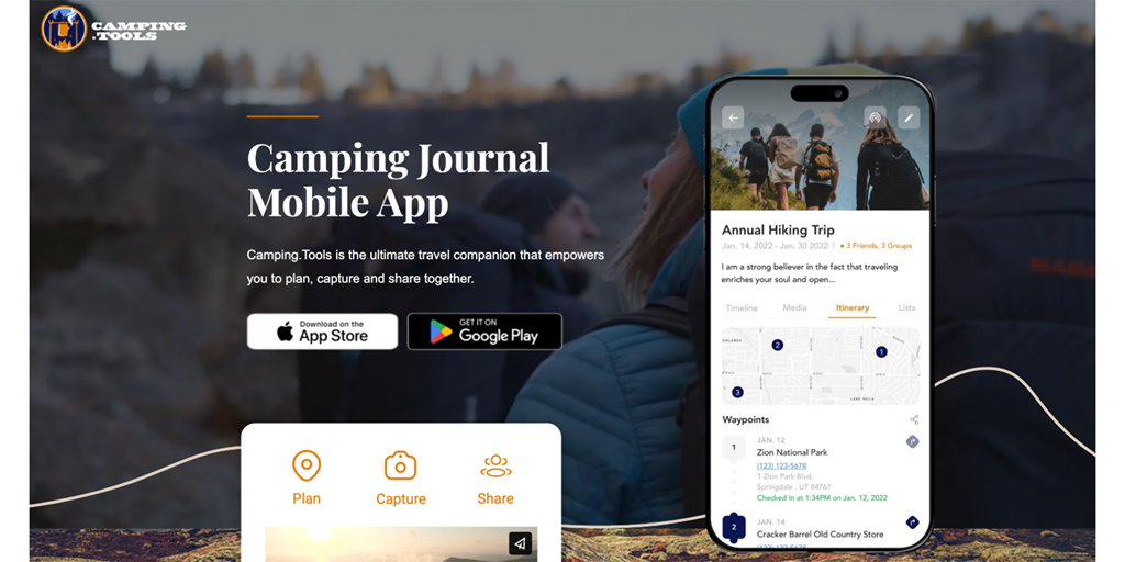 Screenshot image of a camping app.