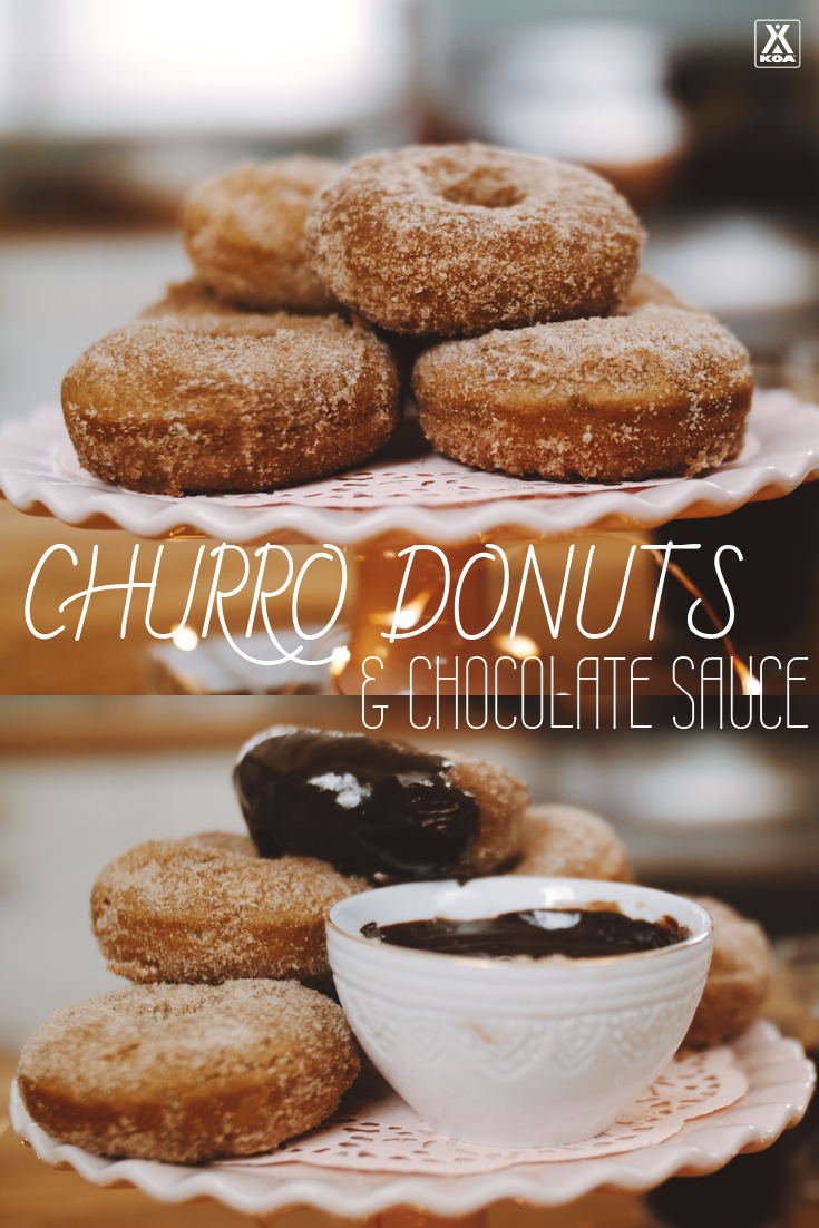 Learn to make baked churro donuts with chocolate sauce in this how-to video. #recipe #baking #dessert #food #donuts