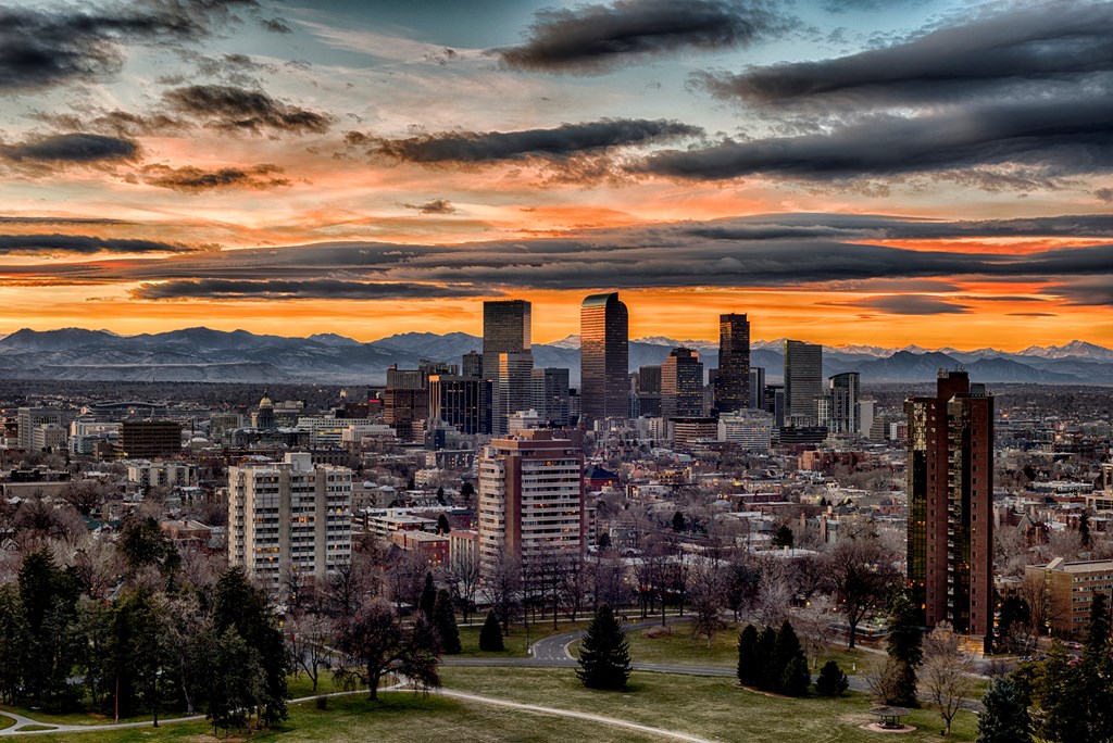 Denver, Colorado at dusk.