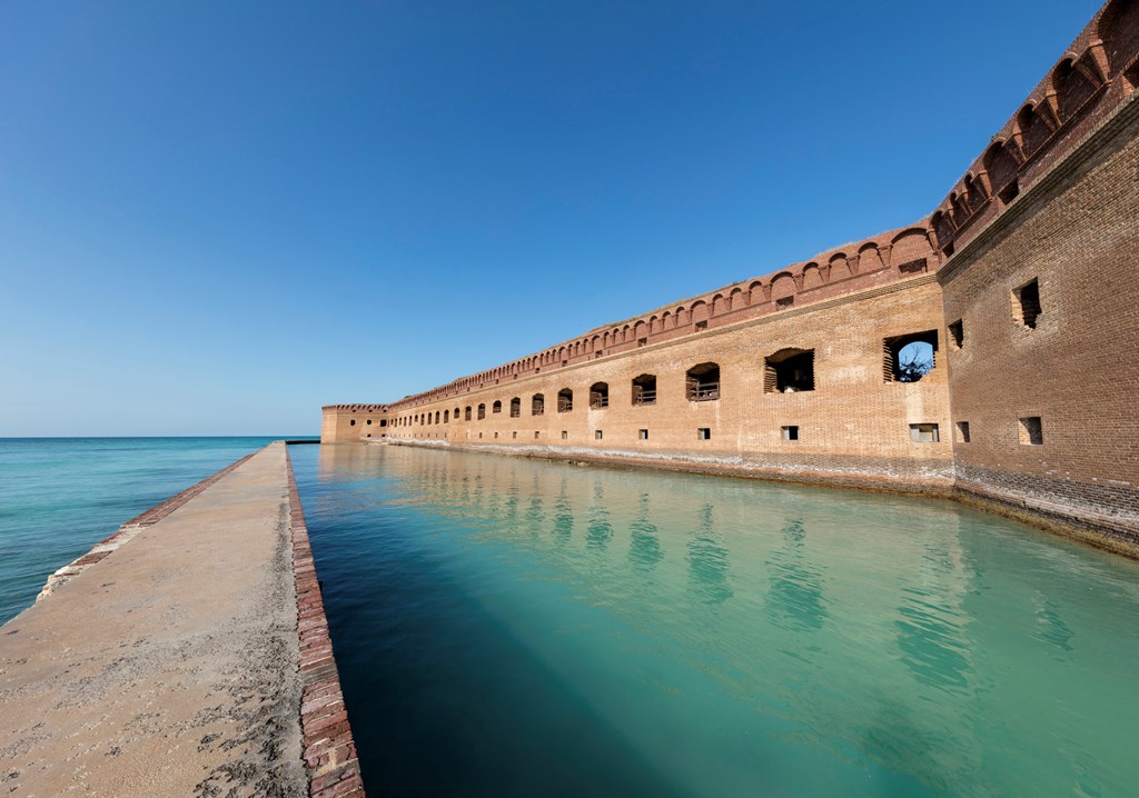 A view of Fort Jefferson and the moat, Dry Tortugas National Park, Florida. 