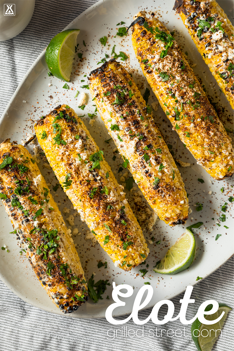 This recipe for grilled street corn, traditionally called elote, is a delicious way to enjoy corn on the cobb. Try this tasty grilled side dish at your next gathering on or off the campground!