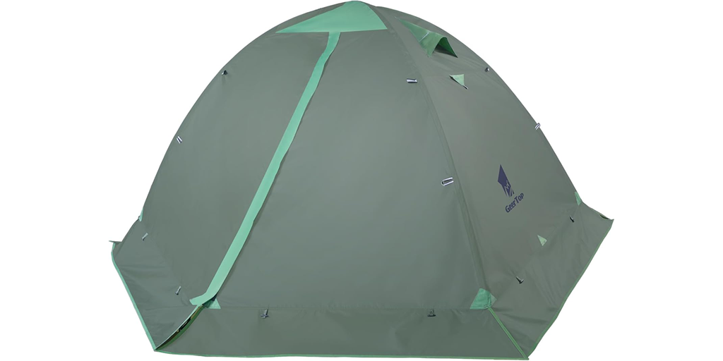 A green tent on a white background.