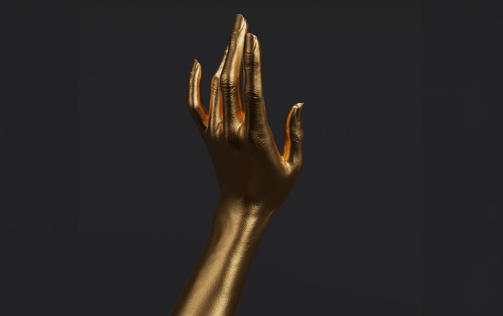 A gold hand against a black background helps set the scene for a kids ghost story
