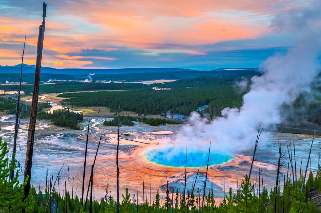 Grand Prismatic Geyser at Sunset 