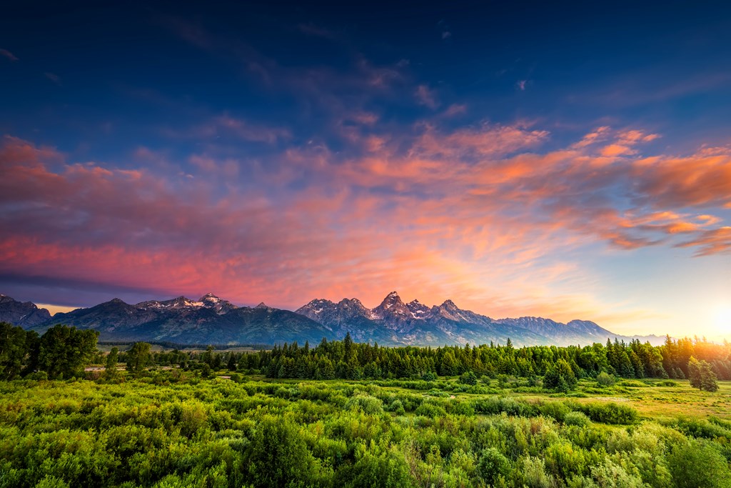 Colorful sunrise at Blacktail Ponds Overlook in the Tetons.