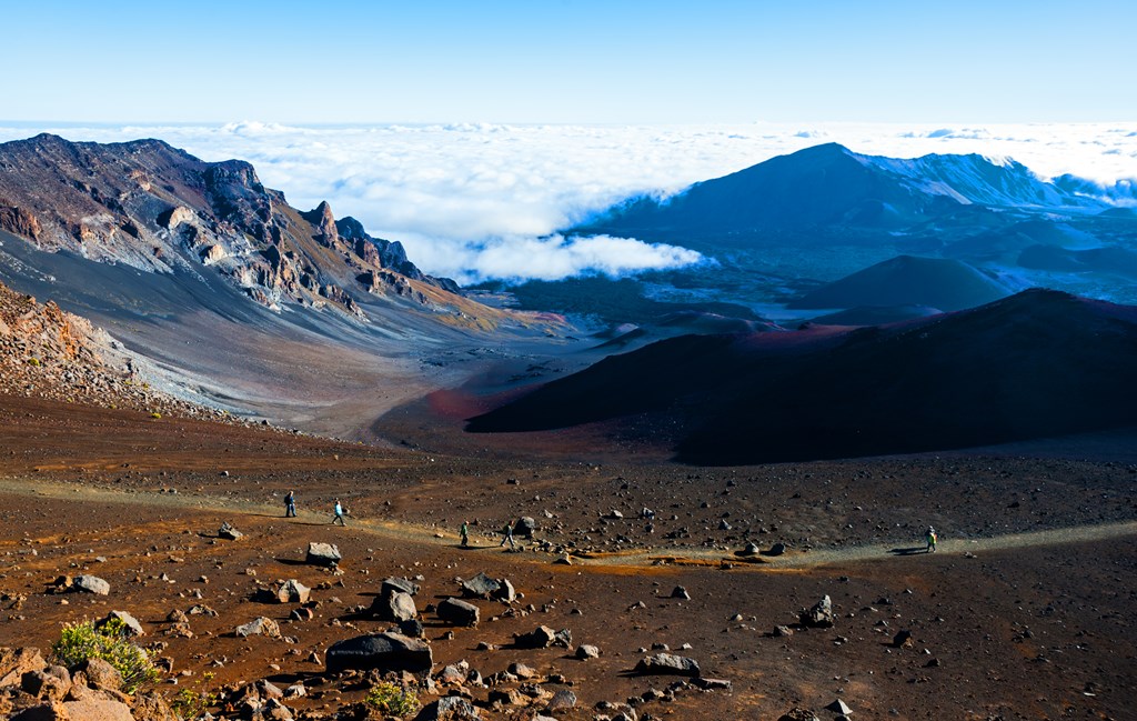 View of the summit area in the Haleakala National Park, designated as an International Biosphere Reserve.