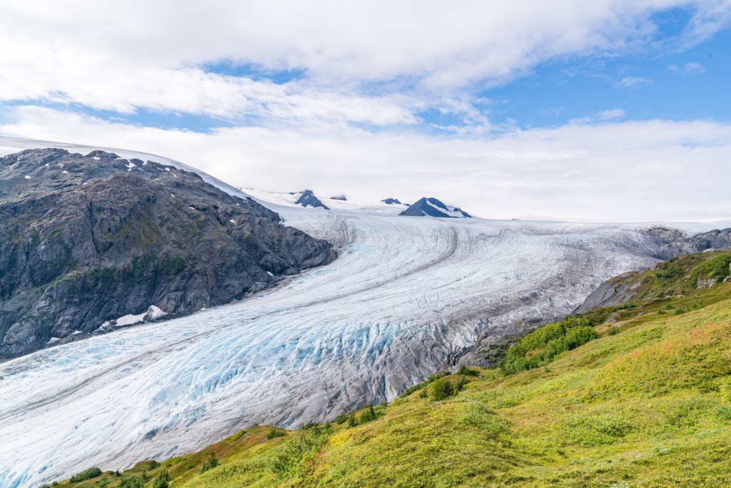 Exit Glacier and Harding Ice Field in Kenai Fjords National Park near Seward, Alaska.