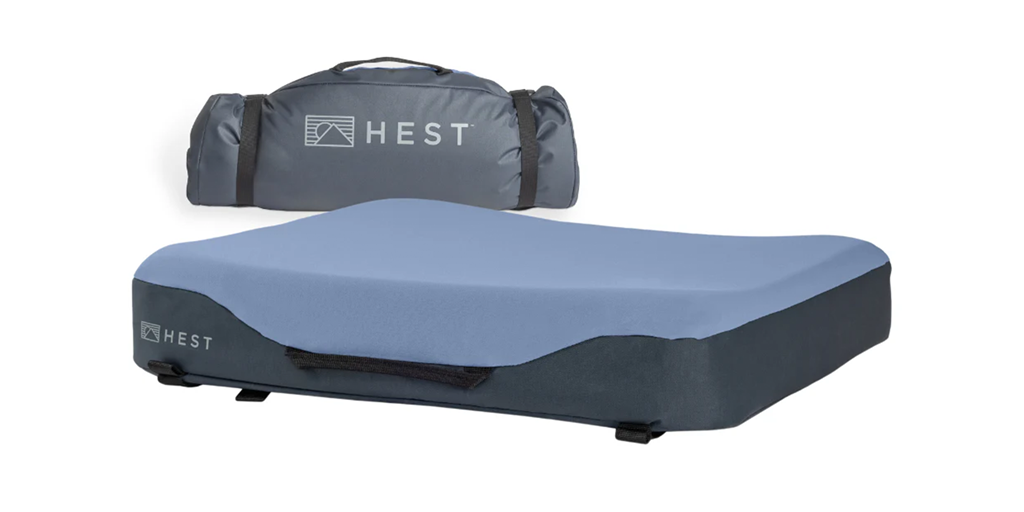 A seat cushion on a white background.