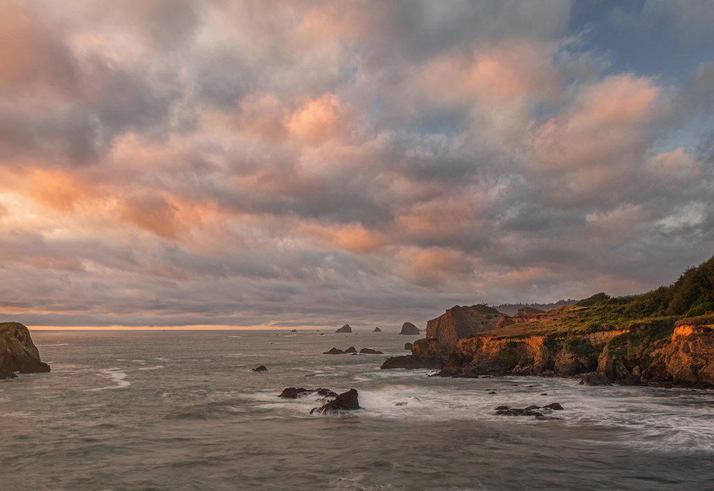 A dramatic and colorful seascape at a northern California beach.