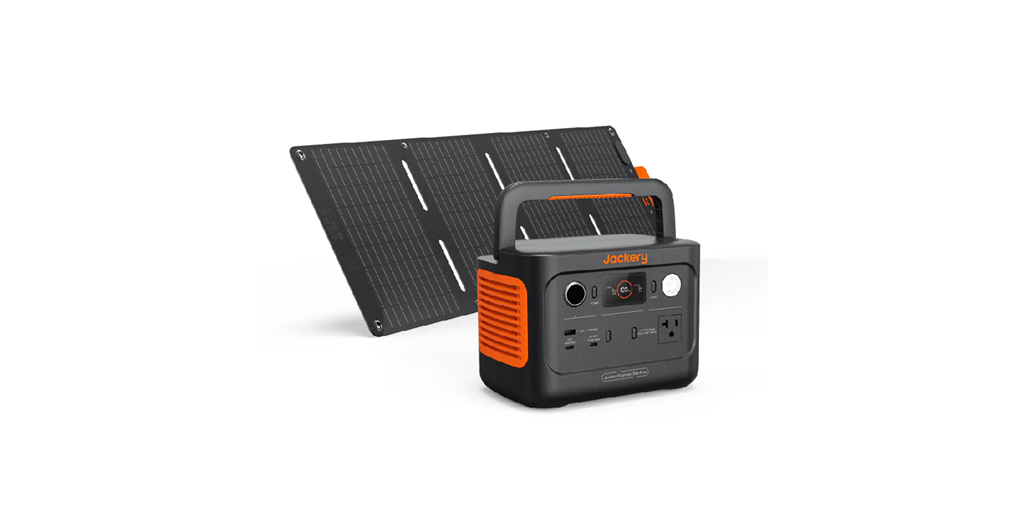 Small generator with solar panels on a white background.