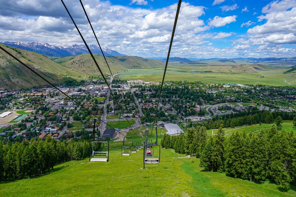 A summertime view of Jackson Wyoming from a ski lift.
