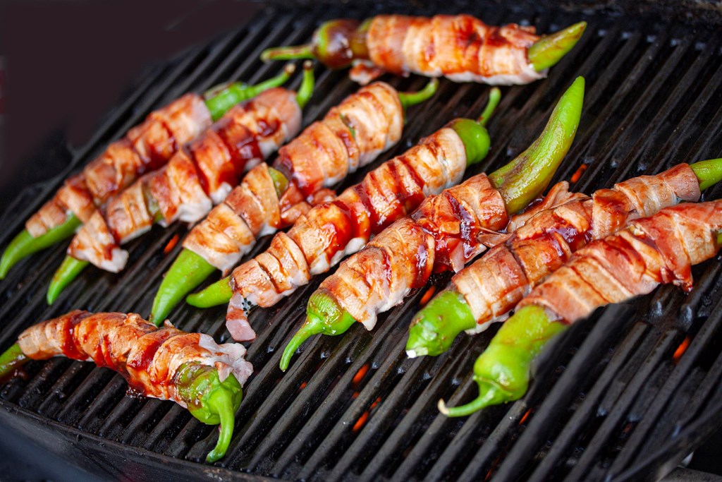 Jalapeno poppers on grill.