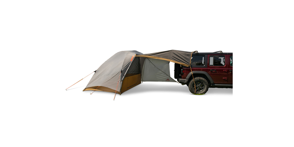 Tent that connects to the backend of a vehicle.
