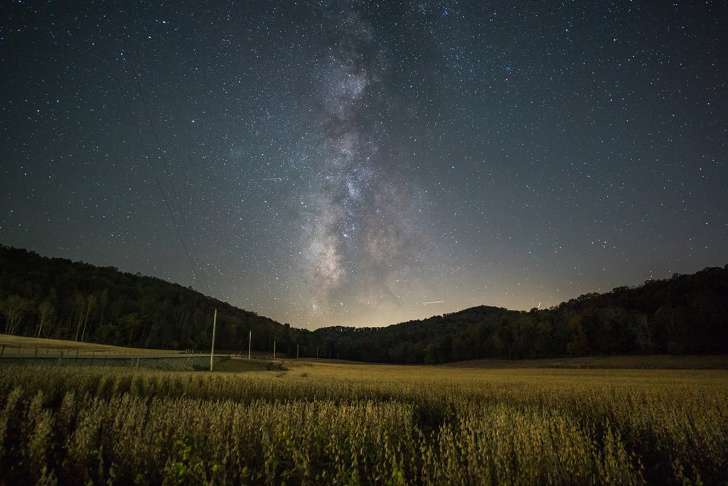 The milky way as seen from Wayne County, KY over soybean fields.