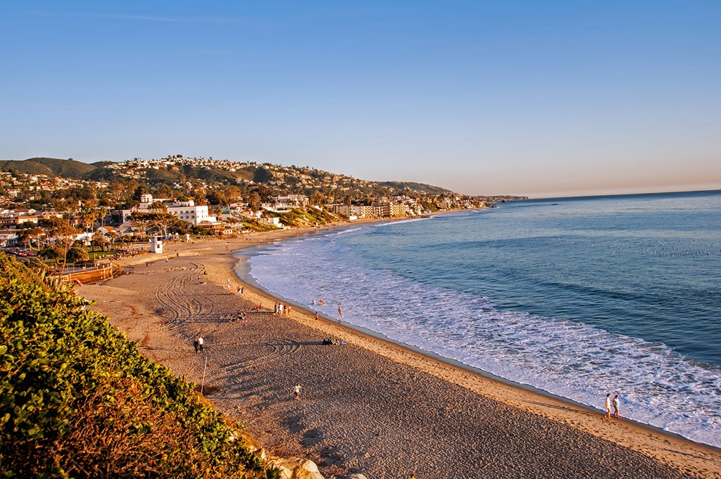 A gorgeous January day nearing sunset at the Main Beach Park, Laguna Beach, California.