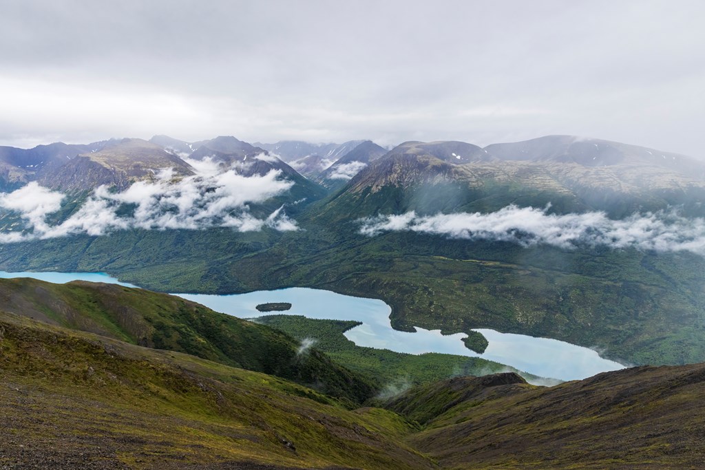 Beautiful landscape view of Lake Clark National Park near Port Alsworth in Alaska.