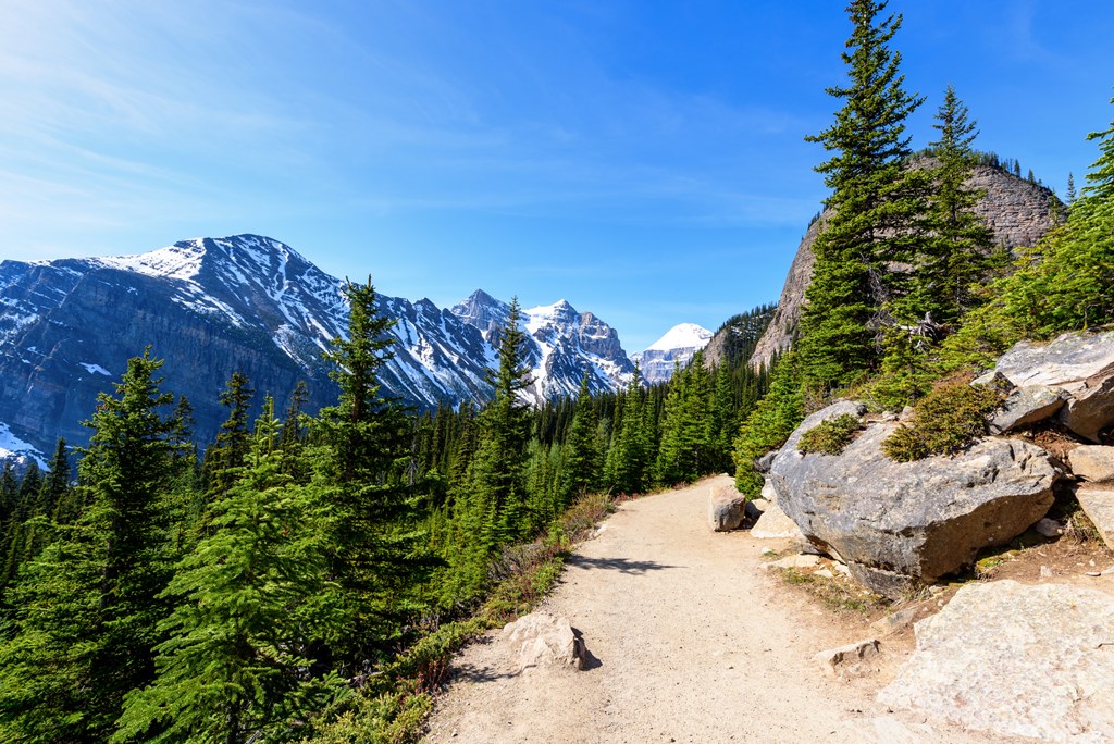 Hiking Views around Lake Louise, Lakeview trail, Plain of six glaciers, Lake Agnes, Mirror Lake,  and Little and Big Beehive, Banff National Park, Canada, Alberta