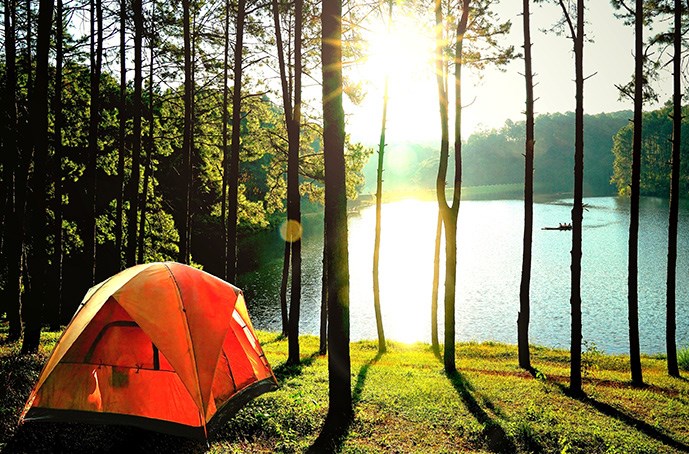 camping in a tent