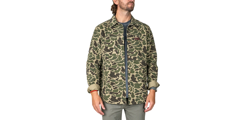 Closeup of a man in camo shirt jacket.