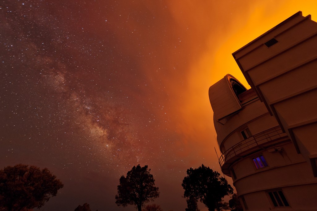 Closeup view of MacDonald Observatory with sky.