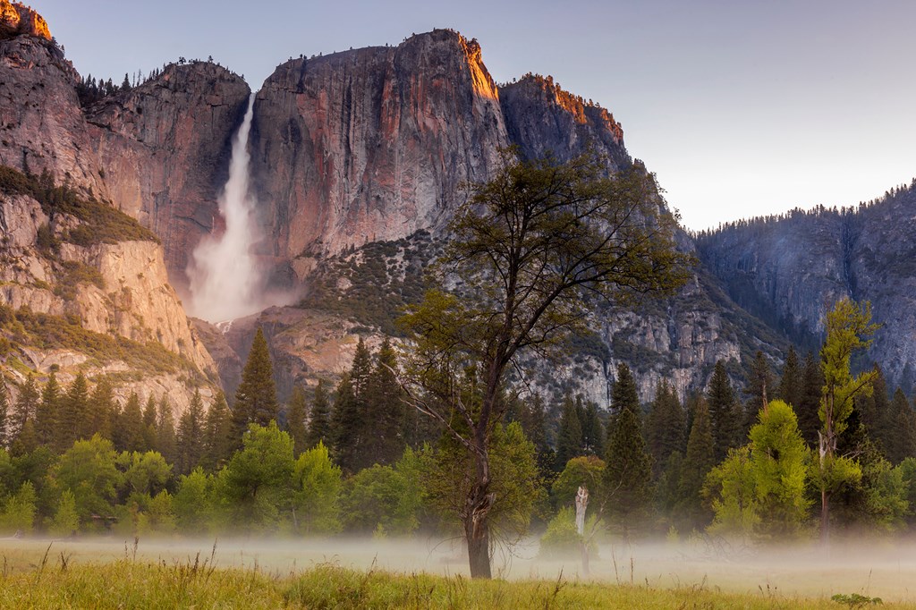 Morning view out towards Yosemite Falls in Yosemite National Park