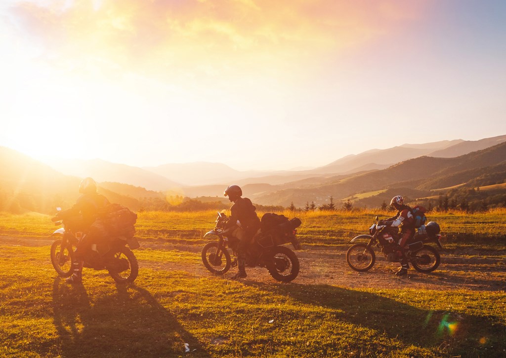 Group of motorcycles in the evening light. 