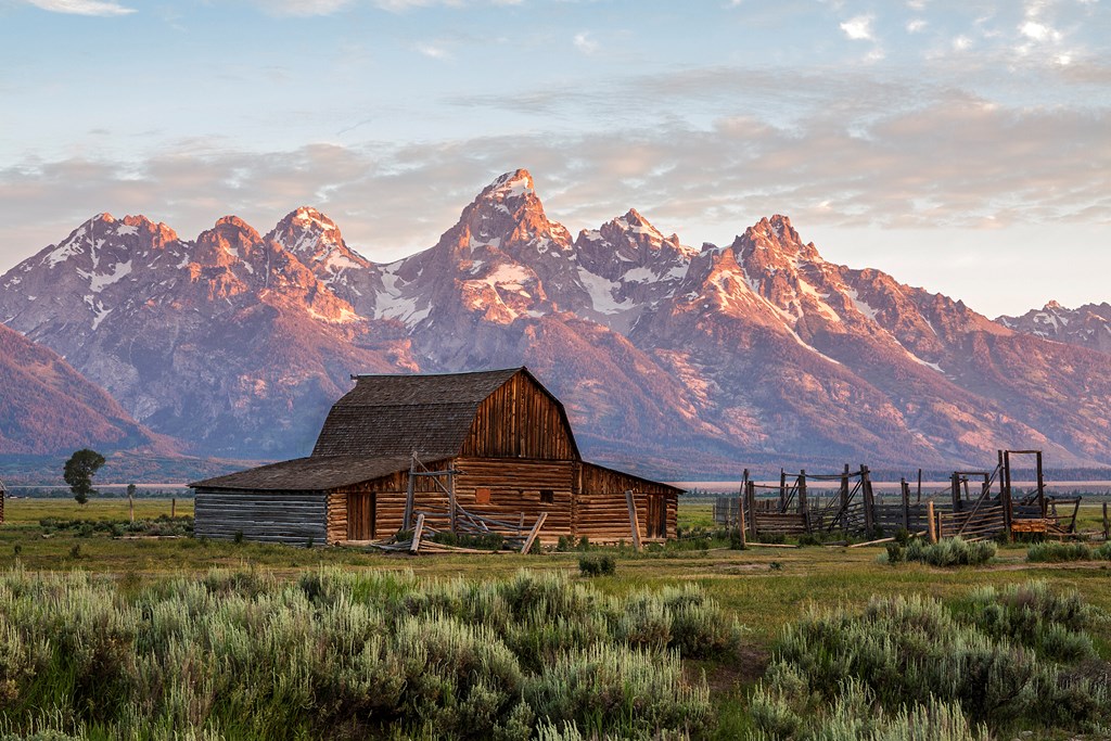 Sunrise at the Moulton Mormon Row Barn in Grand Teton National Park, Wyoming