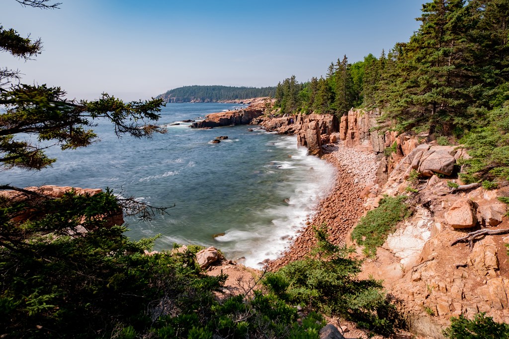 Long exposure shot of the rough sea on the east coast of Acadia National Park, Maine, USA