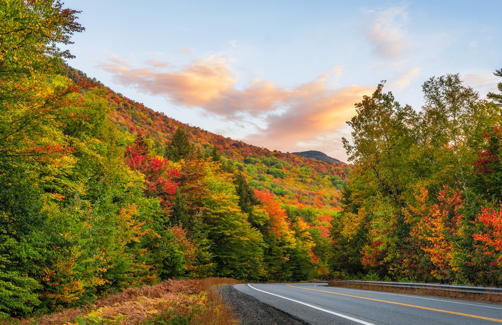Sunrise Scenic highway view in Autumn on the Kancamagus Scenic Highway - White Mountain New Hampshire